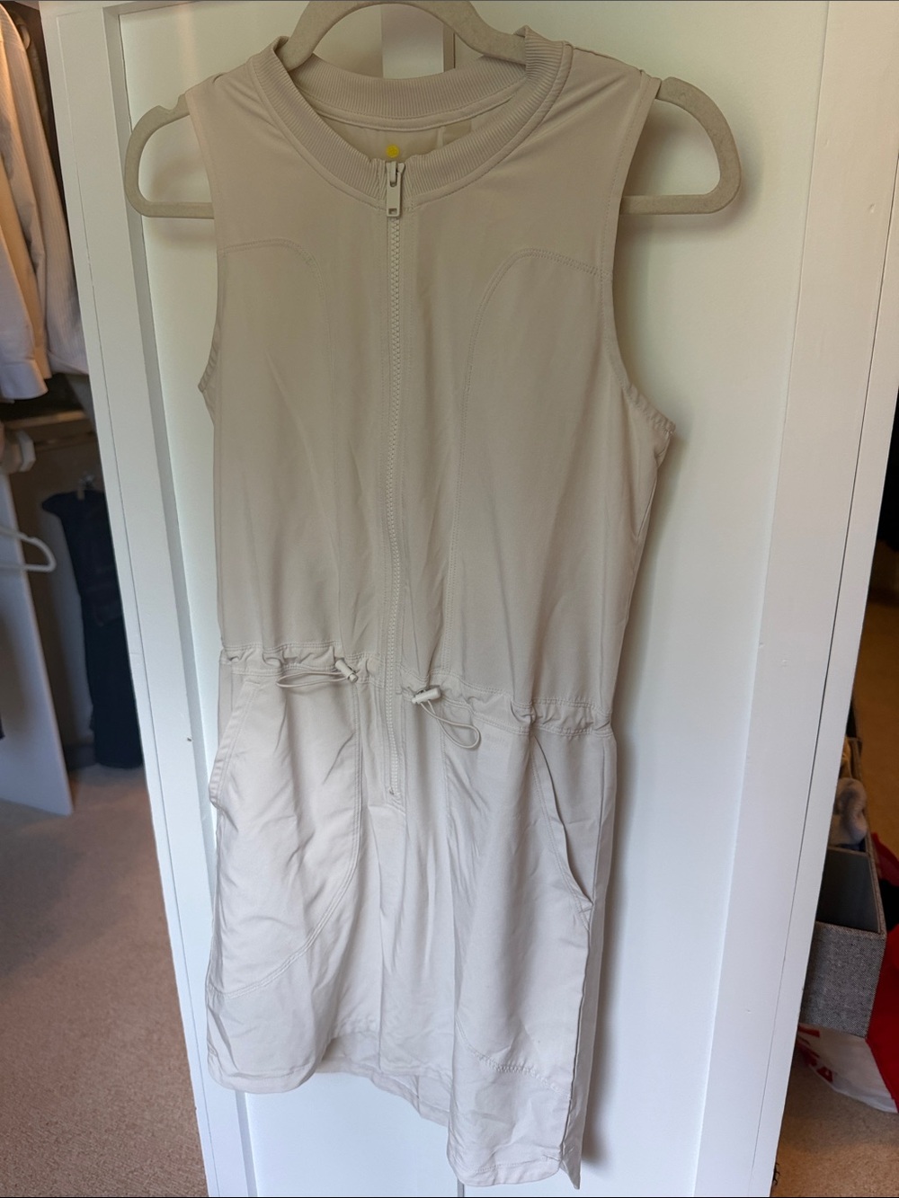 Zella Sleeveless Zip-Front Drawstring Dress in stone